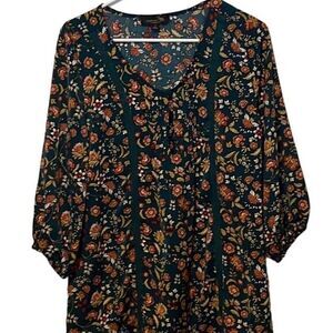Suzanne Betro womens top front sewn pleats S three button boho full half sleeve
